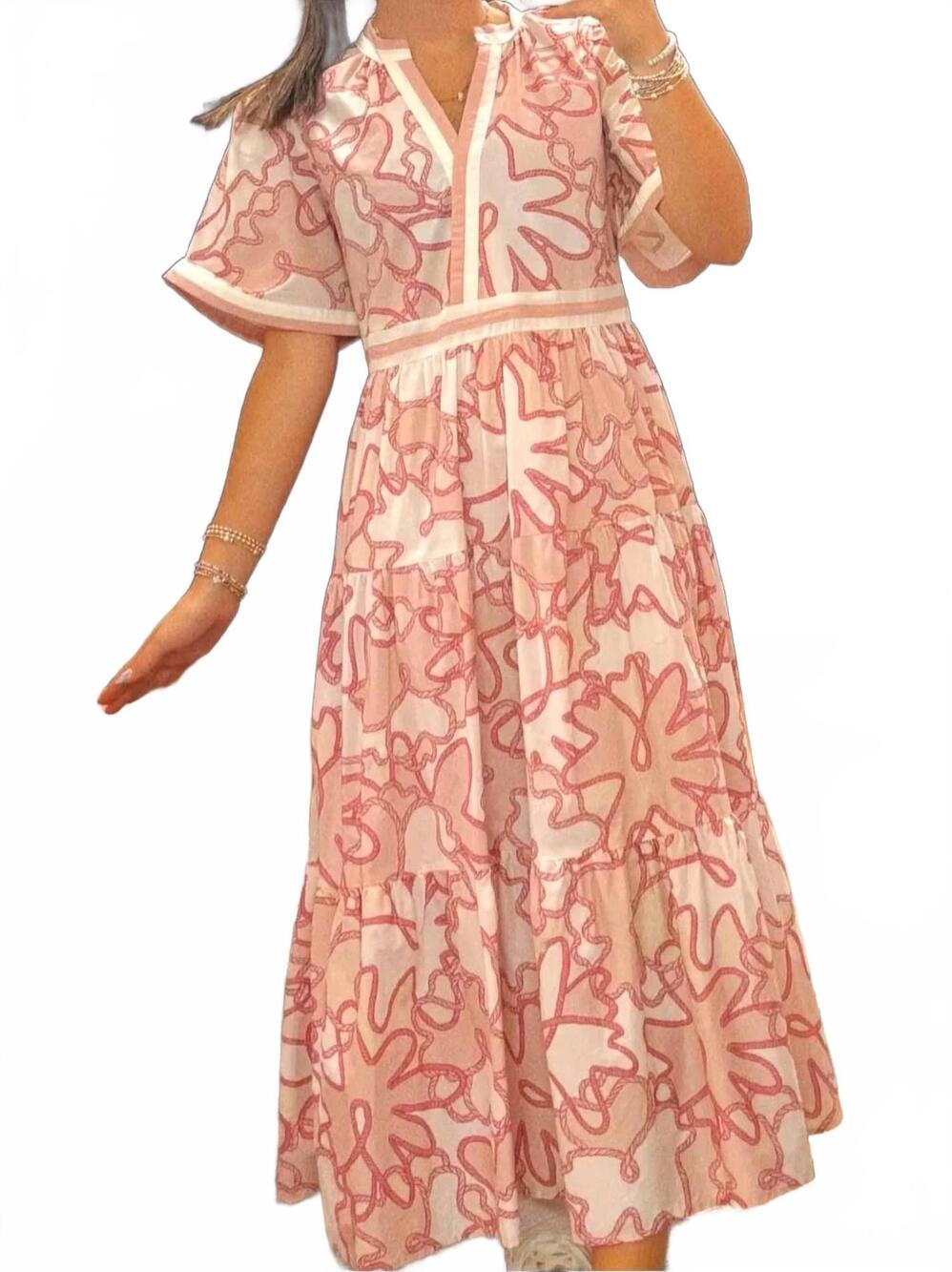 NEW ENTRO ally rope print midi dress in pink